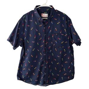 Target Mens XL Navy Blue Rainbow Ice Cream Cone Print Cotton Button Down Shirt
